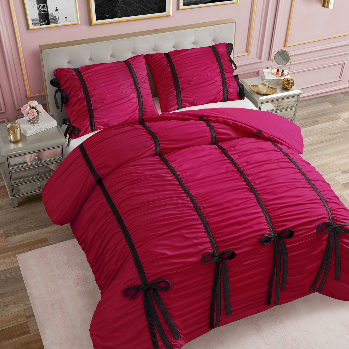 Glam Amelie Bows Ruched Comforter Set