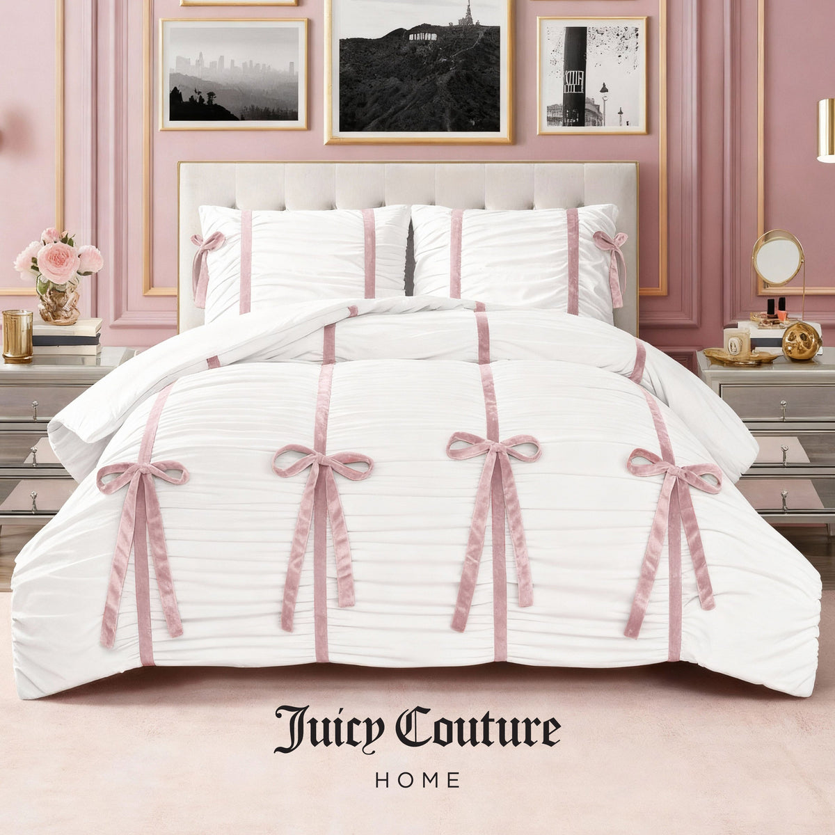 Glam Amelie Bows Ruched Comforter Set