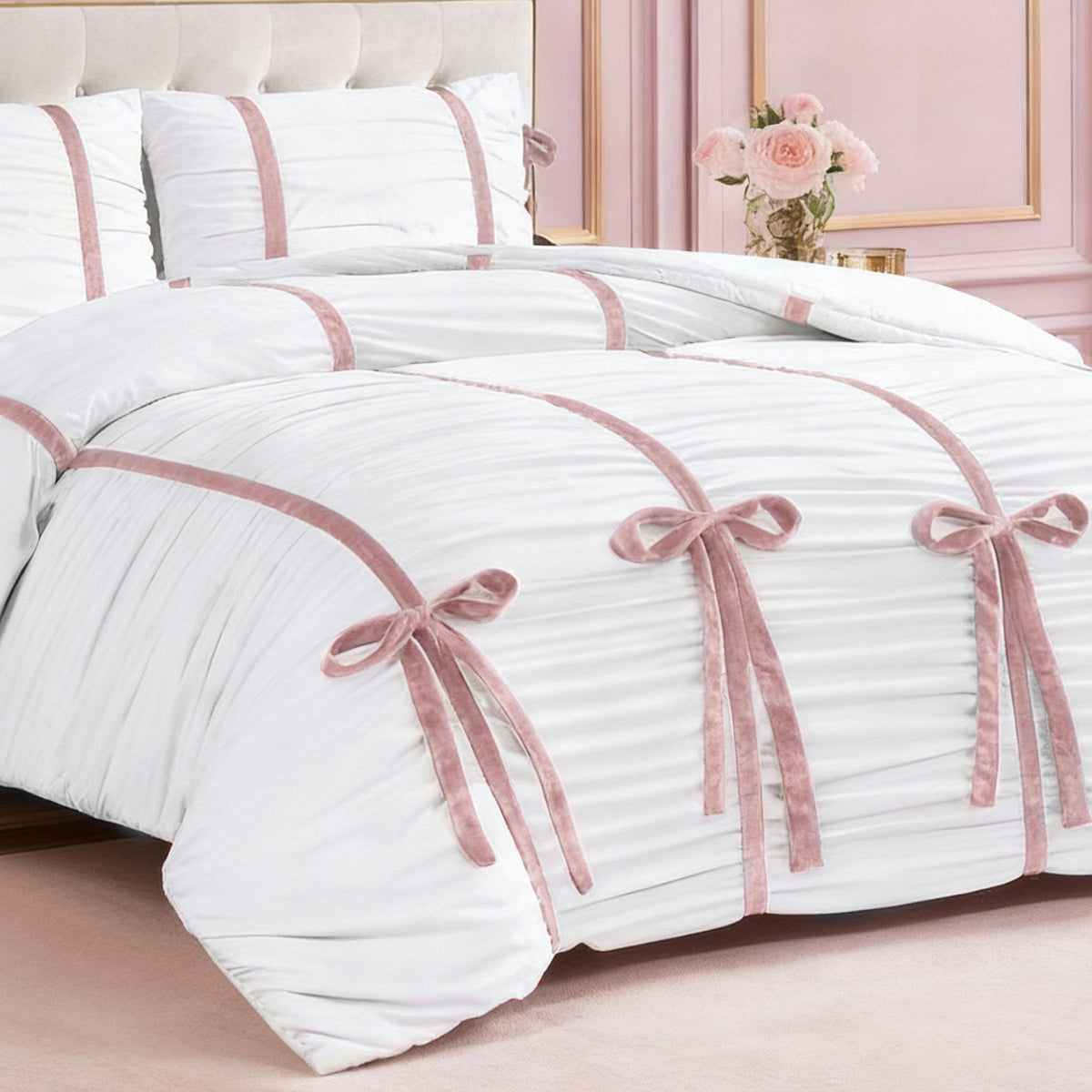 Glam Amelie Bows Ruched Comforter Set