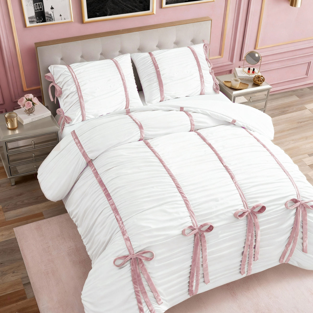 Glam Amelie Bows Ruched Comforter Set