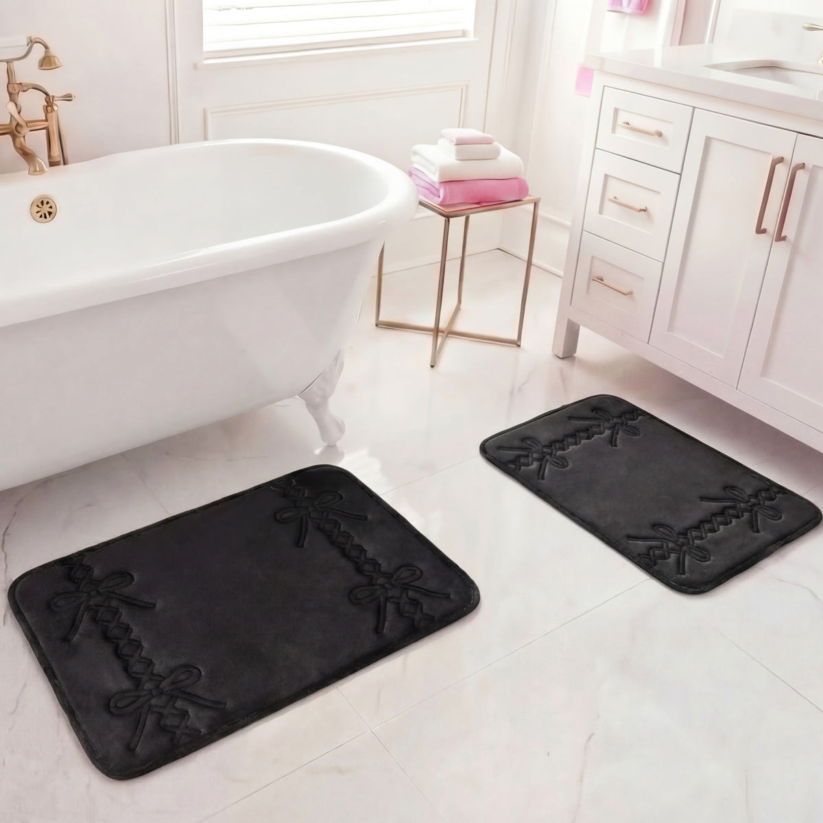 Glam Quilted Memory Foam Bath Mat 2-Piece Set