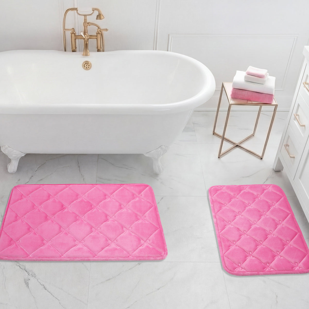 Glam Quilted Memory Foam Bath Mat 2-Piece Set