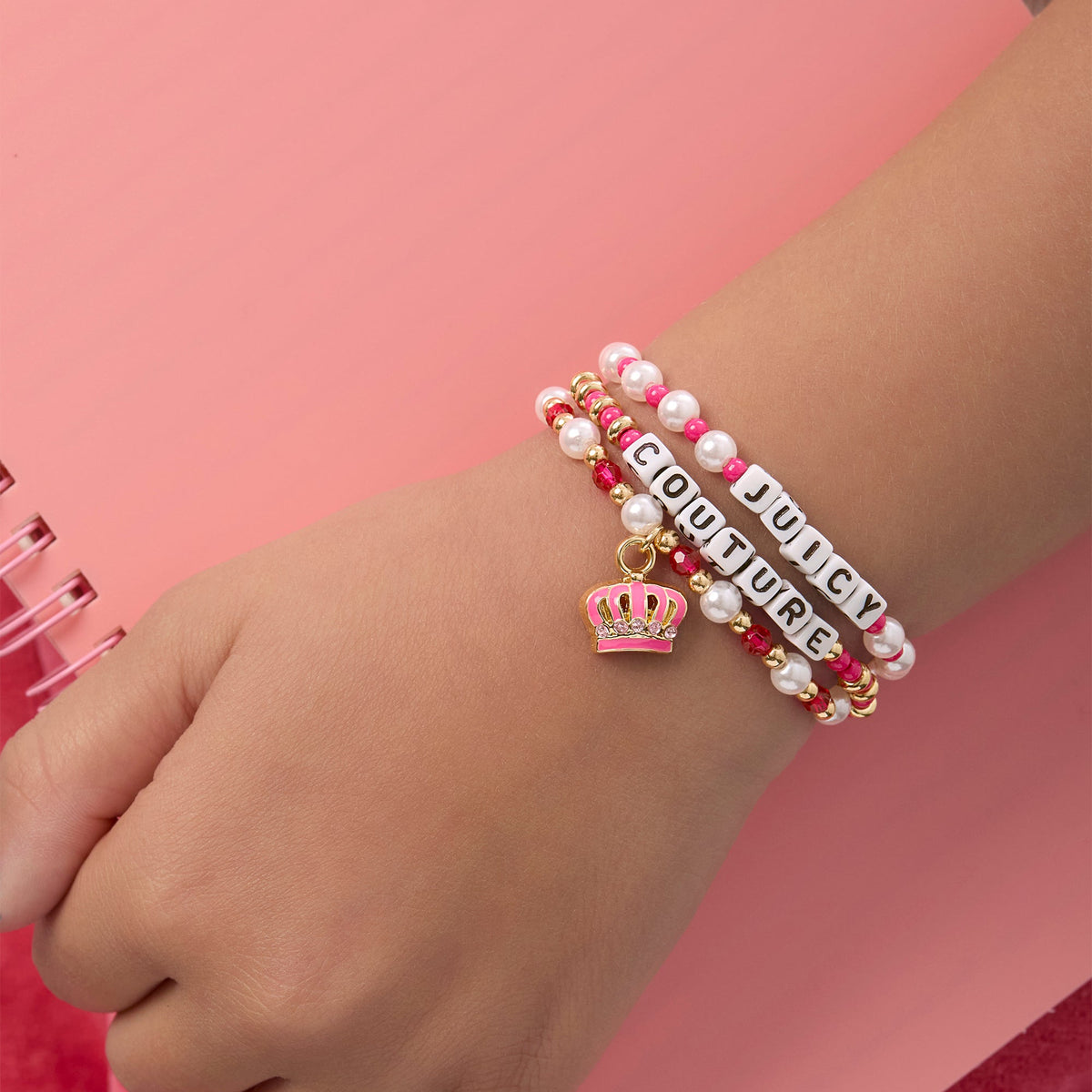 Glam Kids Crown Charm 3 Piece Stretch Beaded Bracelet Set