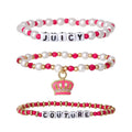 Glam Kids Crown Charm 3 Piece Stretch Beaded Bracelet Set