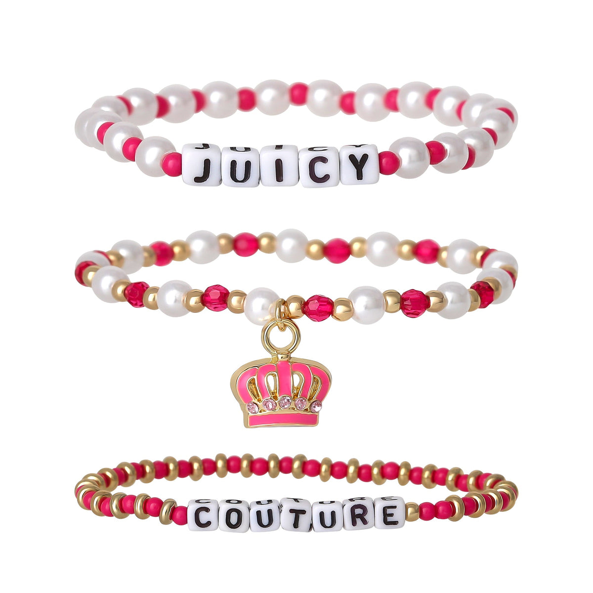 Glam Kids Crown Charm 3 Piece Stretch Beaded Bracelet Set