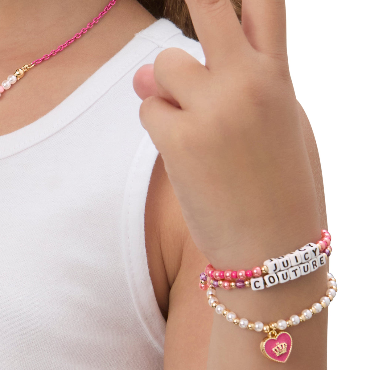 Glam Kids Choose Juicy Heart Charm 3 Piece Beaded Bracelet Set