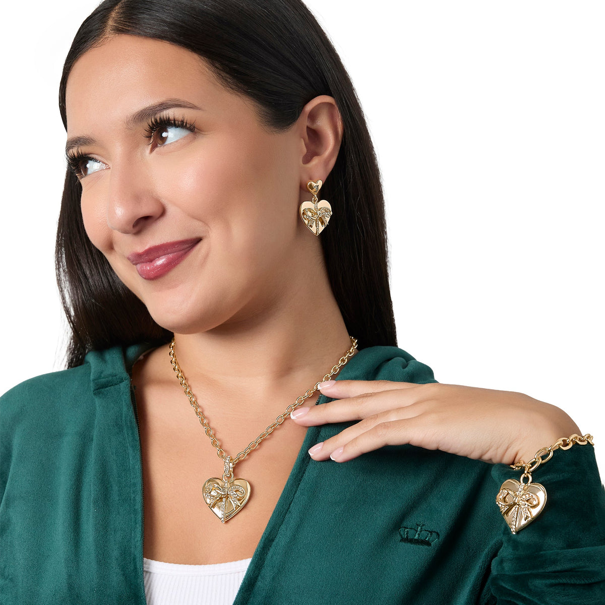 Glam Quilted DoubleHeart Drop Earrings
