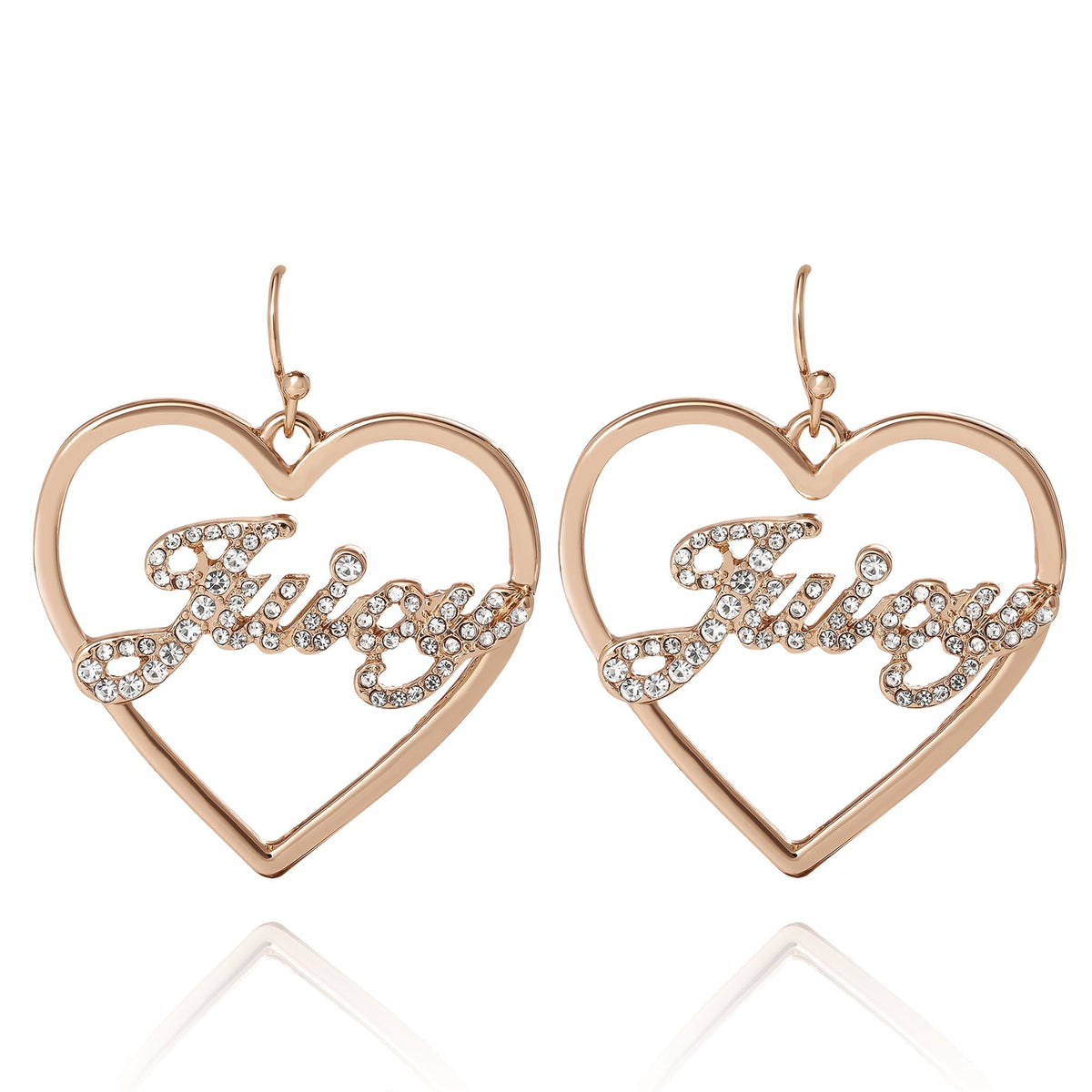Glam Juicy Script Crystal Heart Drop Earrings