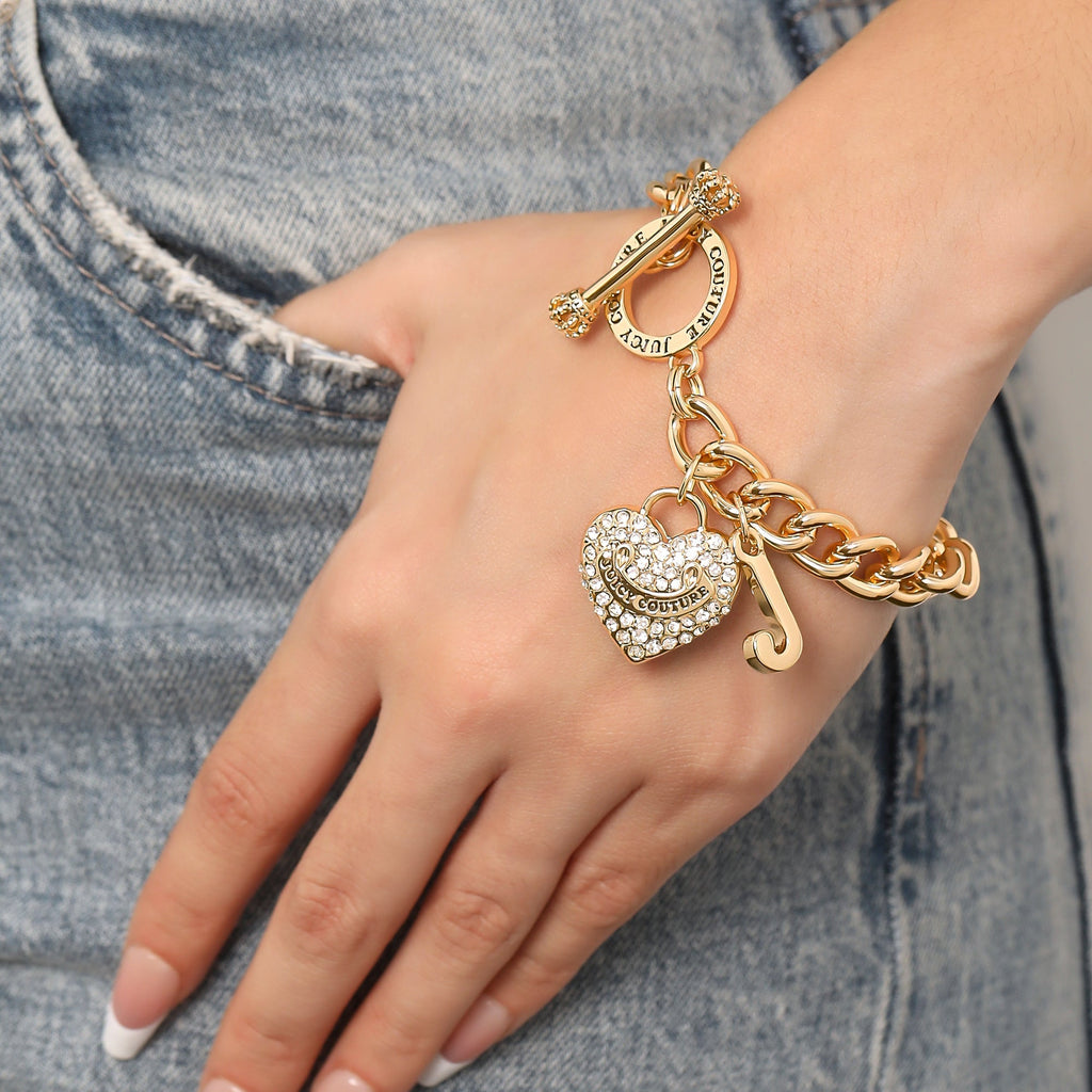 Glam Crystal Heart Charm Toggle Bracelet