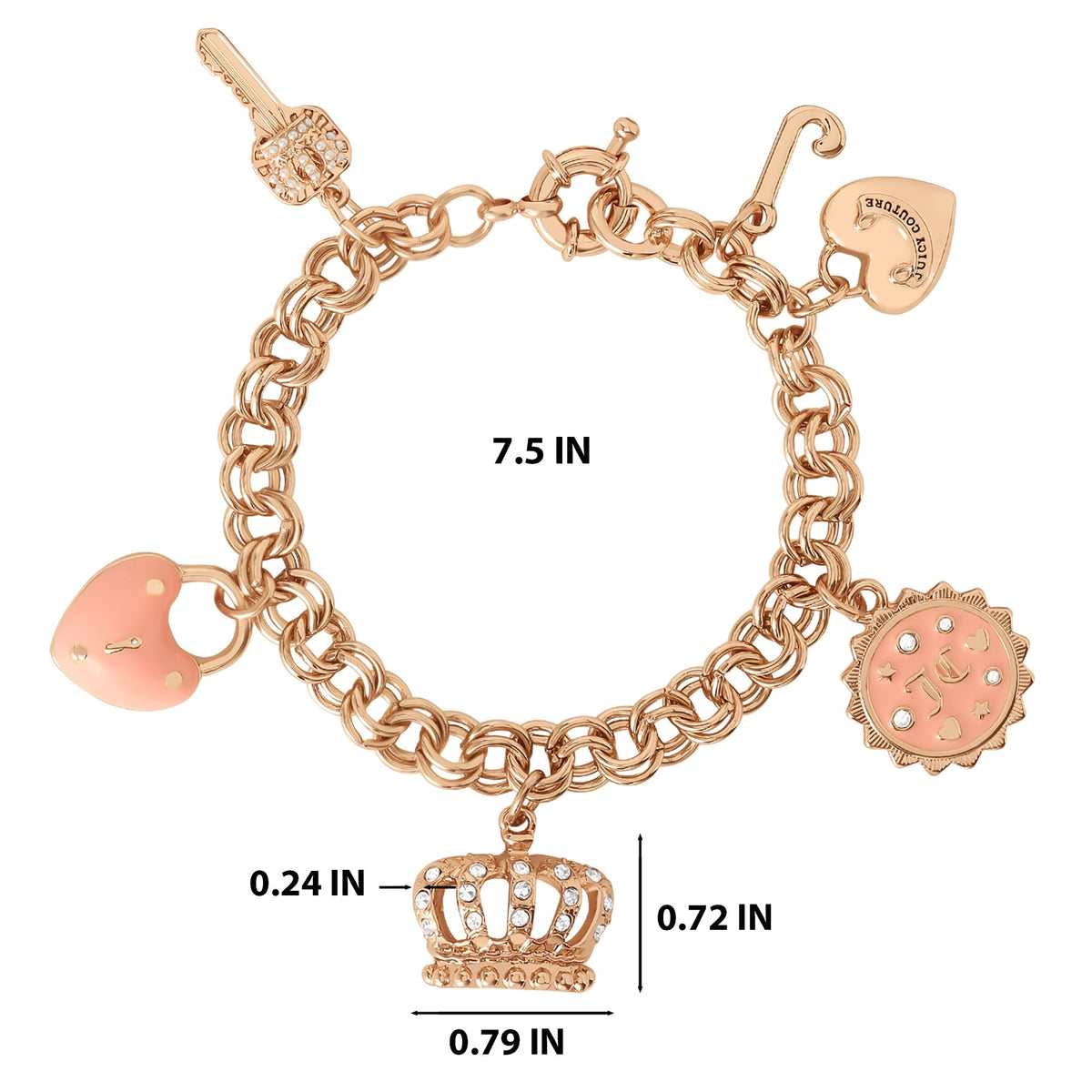 Glam Pink Charm Bracelet with Pave Accents