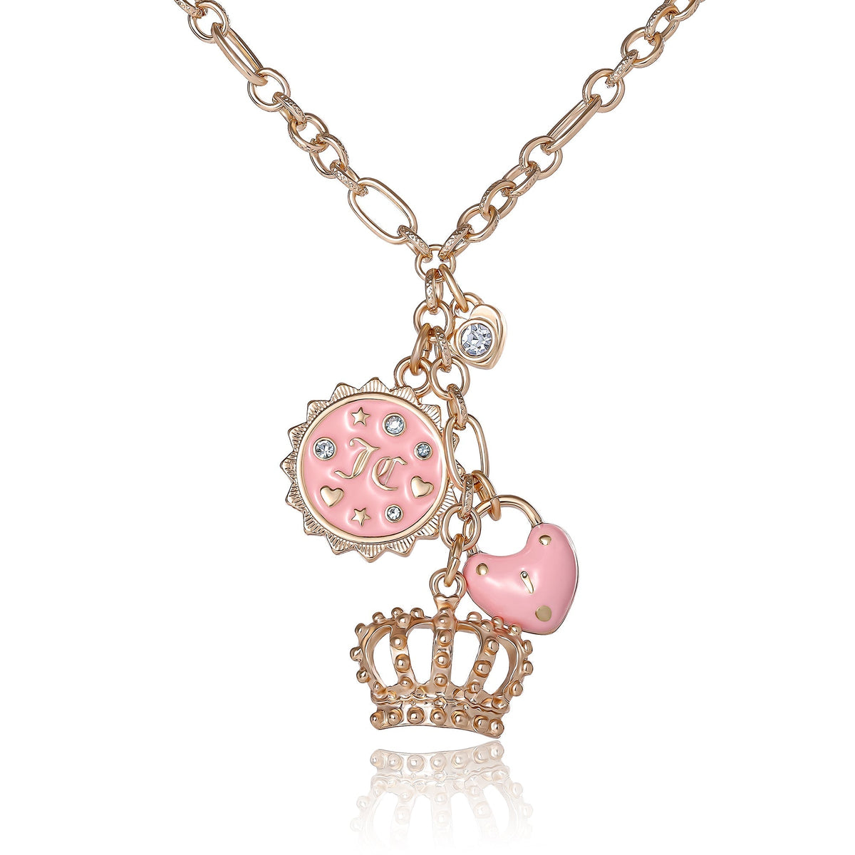 Glam Layered Charm Necklace with Pink Enamel Accents