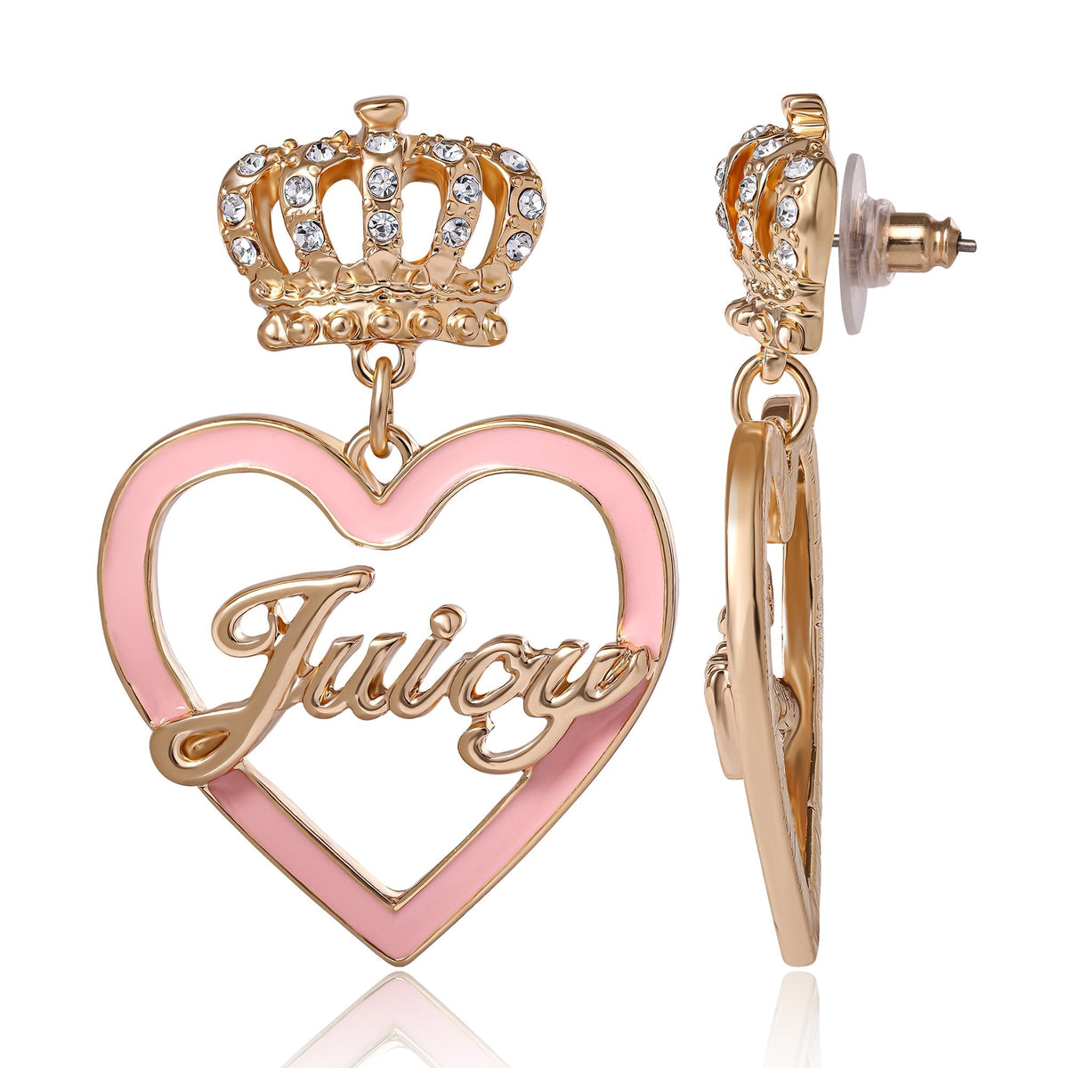 Glam Crown & Pink Heart Drop Earrings