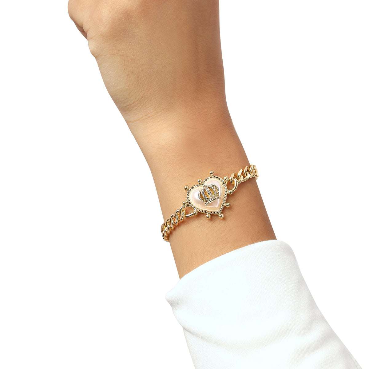 Glam Crown Heart Charm Chain Bracelet