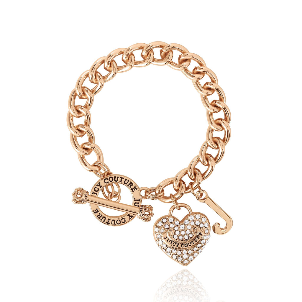 Glam Crystal Heart Charm Toggle Bracelet