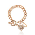 Glam Crystal Heart Charm Toggle Bracelet