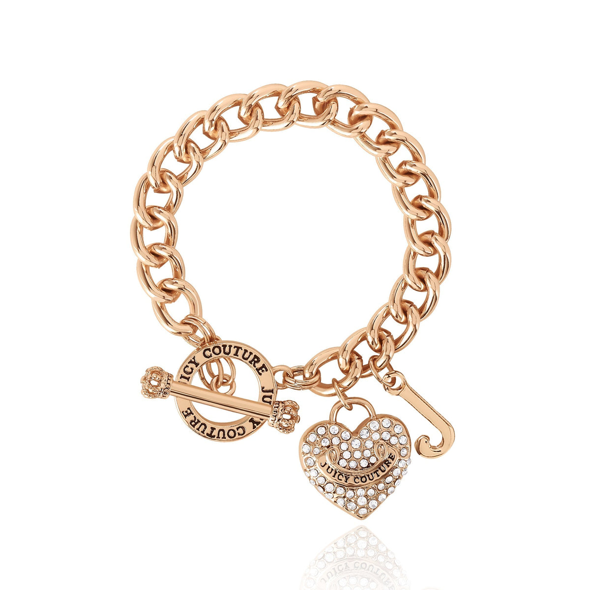 Glam Crystal Heart Charm Toggle Bracelet