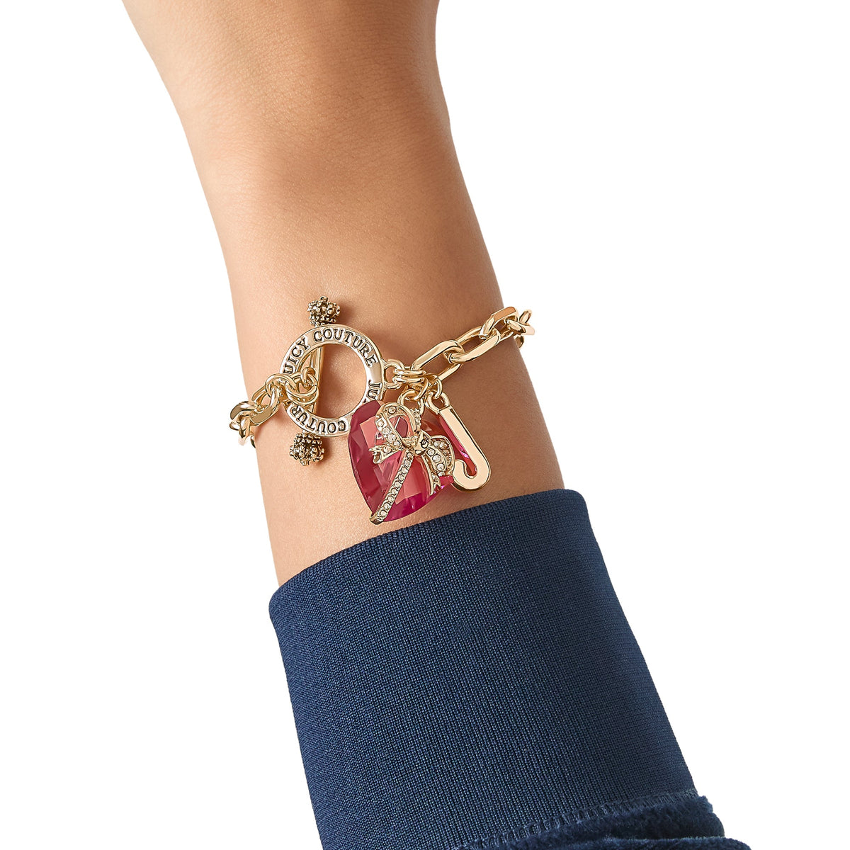 Glam Heart Stone & J Charm Bracelet