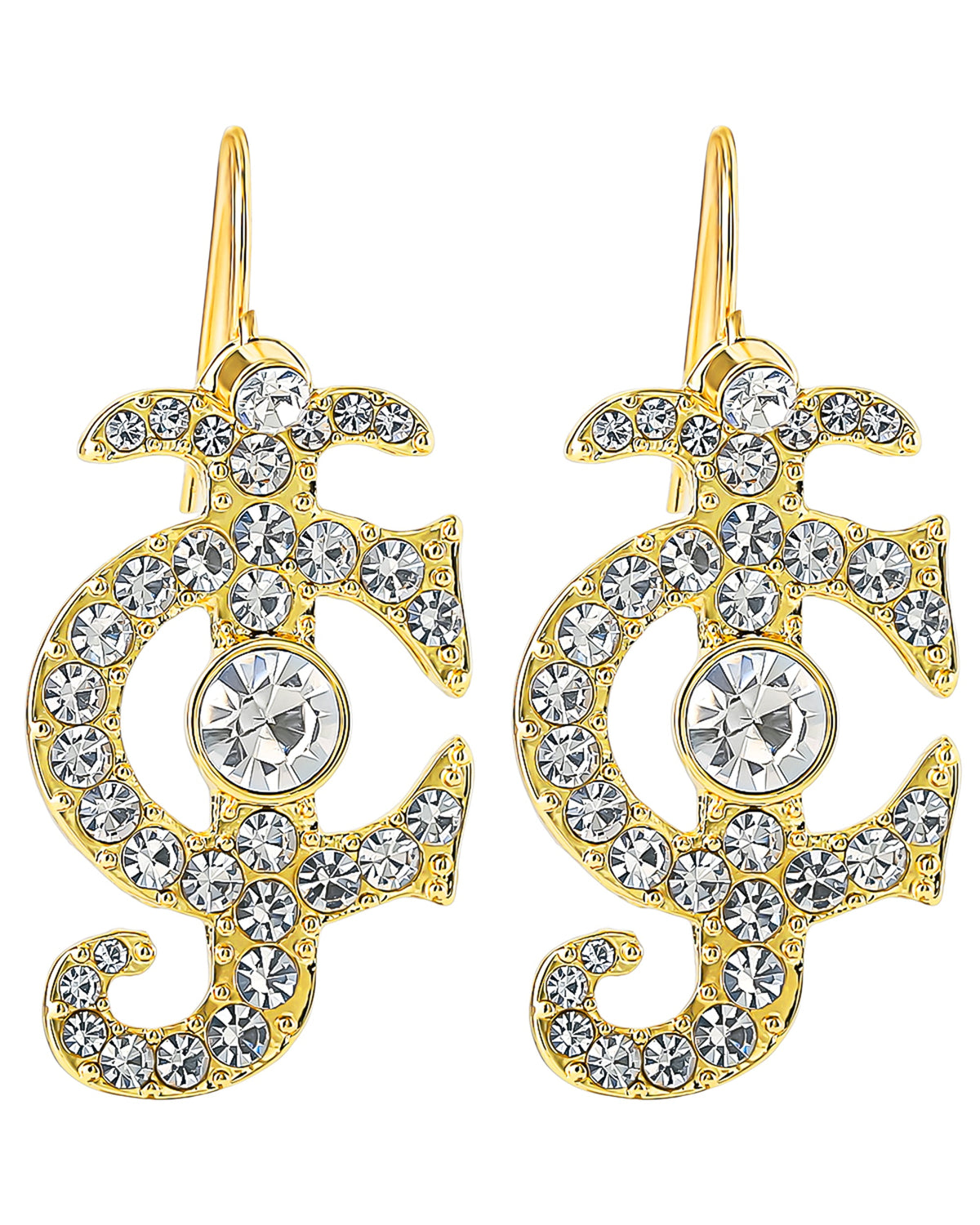 Glam Rhinestone Logo Drop Earrings