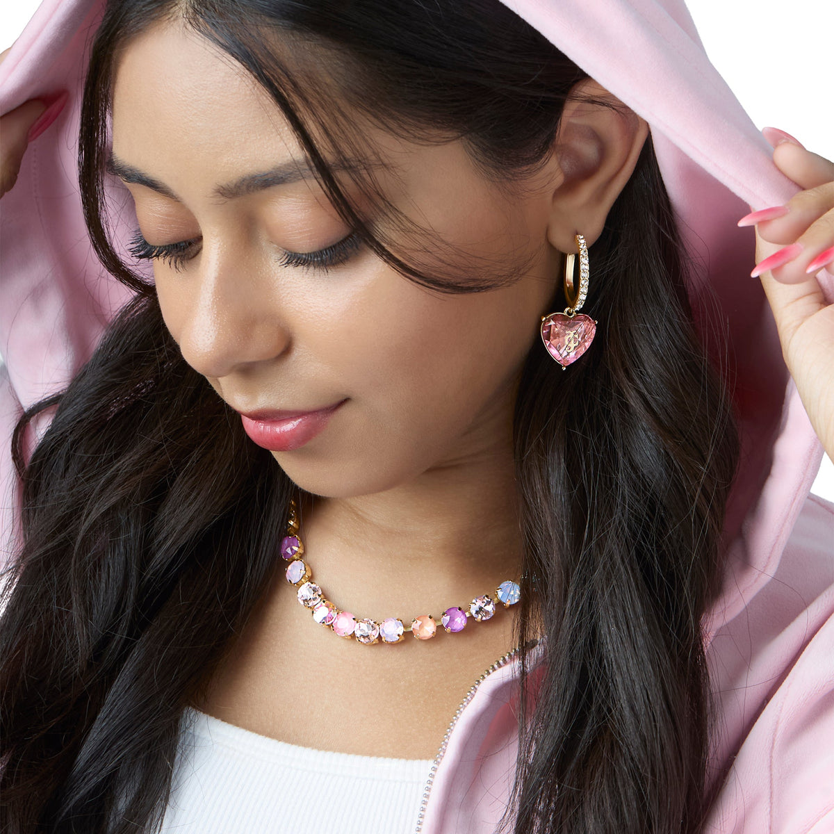 Glam Heart Charm Hoop Earrings