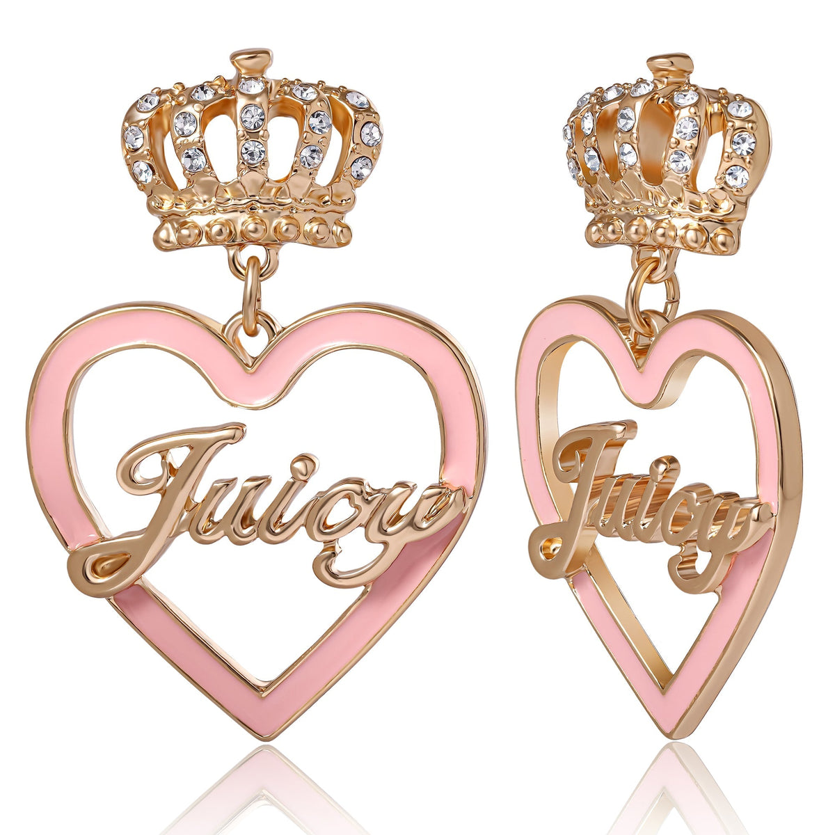 Glam Crown & Pink Heart Drop Earrings