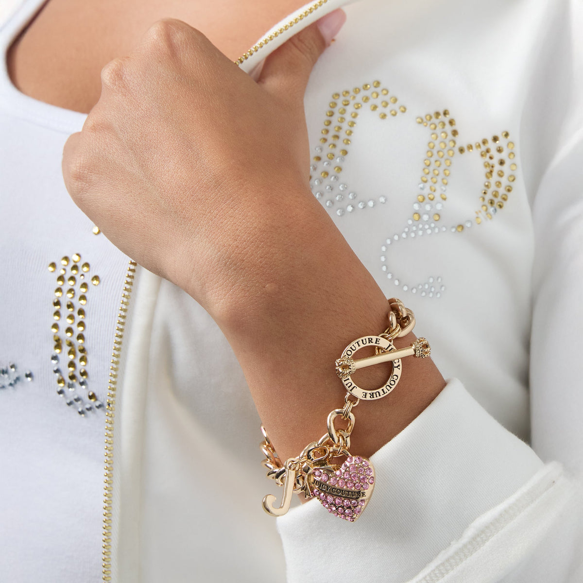 Glam Pink Pavé Heart Toggle Bracelet
