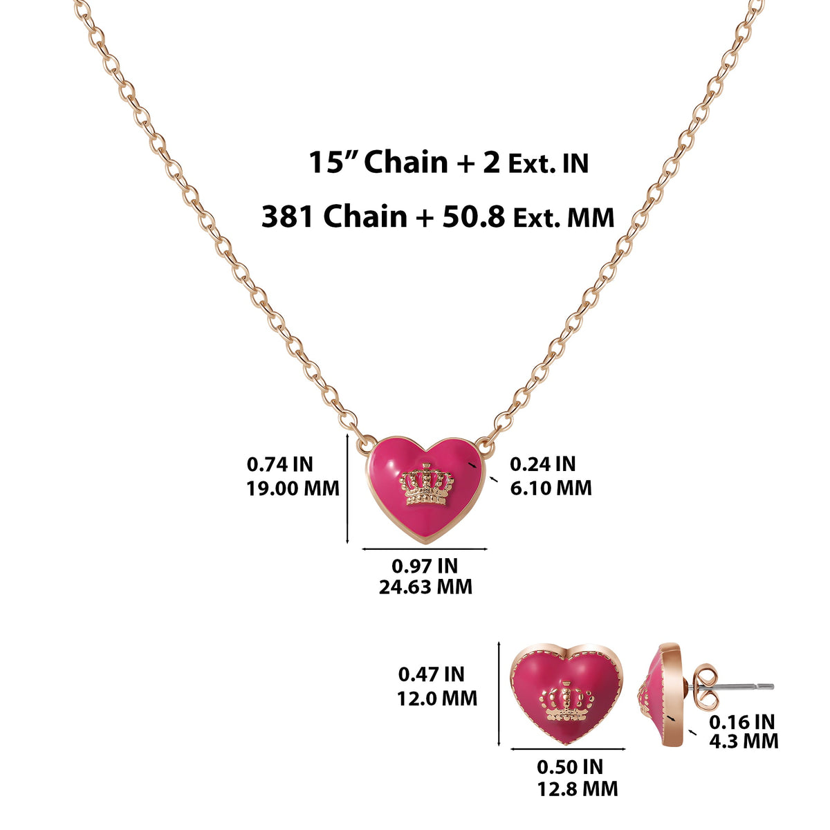Glam Kids Crown Logo Heart Pendant Necklace