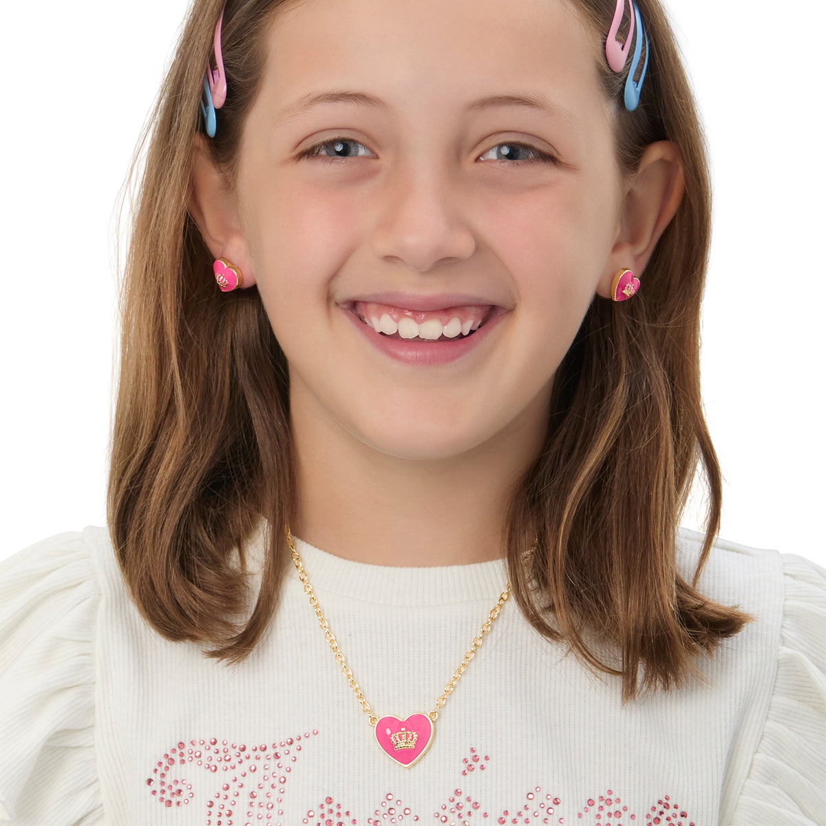 Glam Kids Crown Logo Heart Pendant Necklace