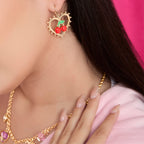 Glam Cherry Heart Drop Earrings