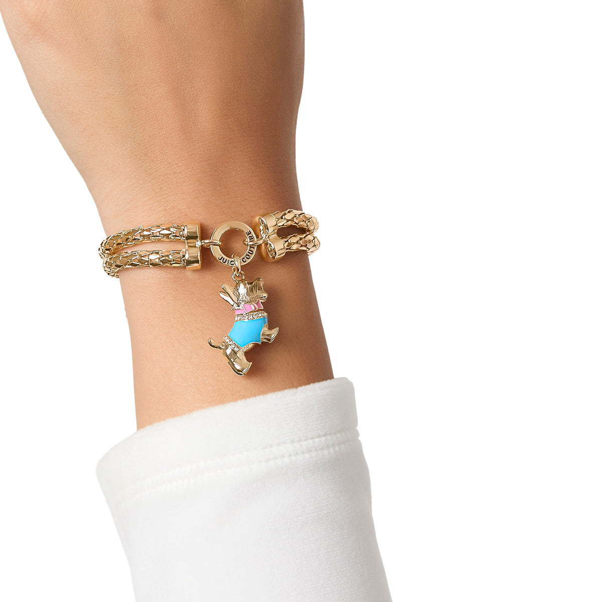 Glam Double Chain Bracelet with Blue Dog Charm