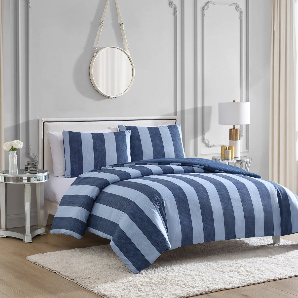 Glam Denim Stripe Reversible Comforter Set