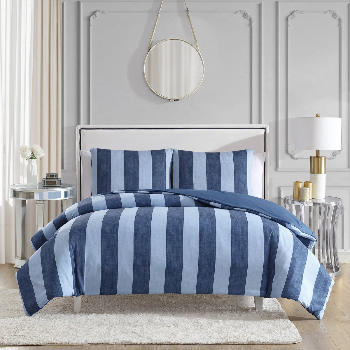 Glam Denim Stripe Reversible Comforter Set