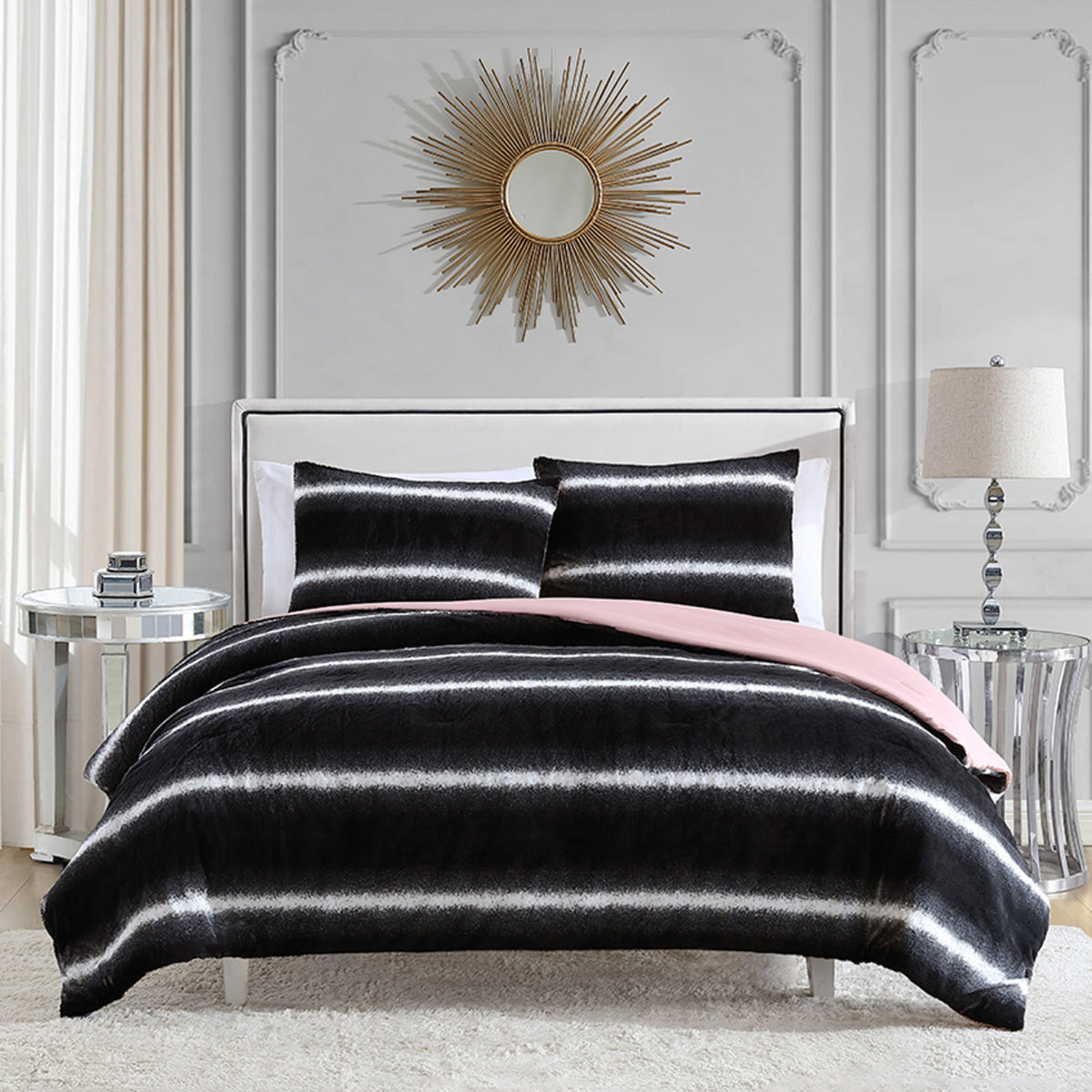 Glam Faux Fur Ombre Stripe Comforter Set