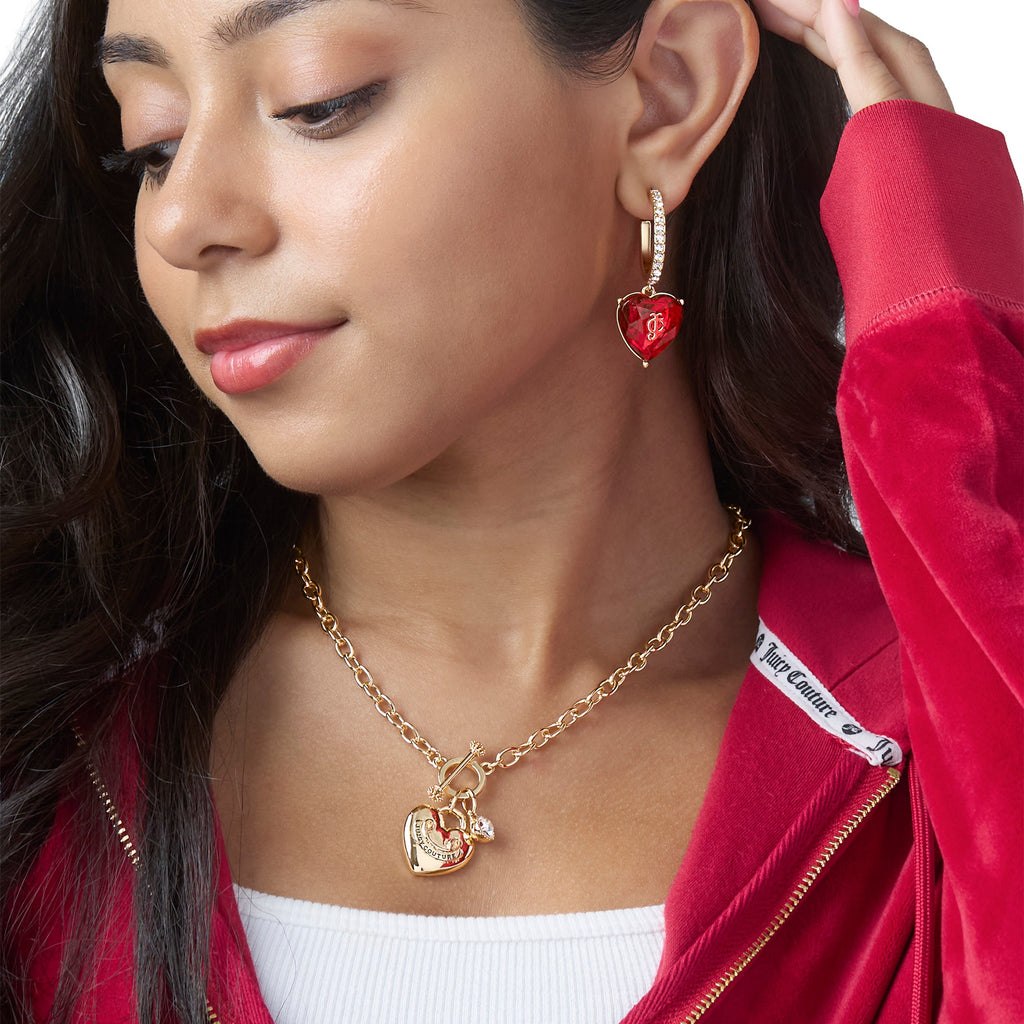 Glam Heart Charm Hoop Earrings