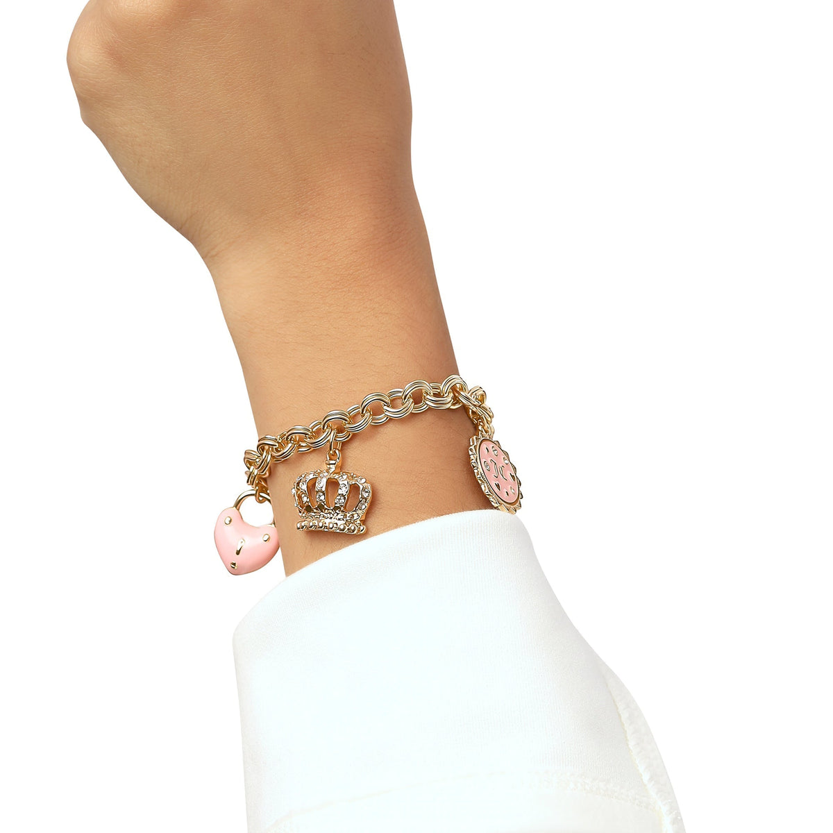 Glam Pink Charm Bracelet with Pave Accents