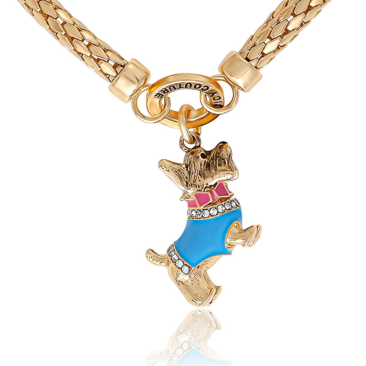 Glam Double Chain Bracelet with Blue Dog Charm