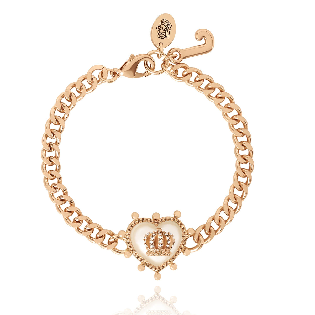 Glam Crown Heart Charm Chain Bracelet