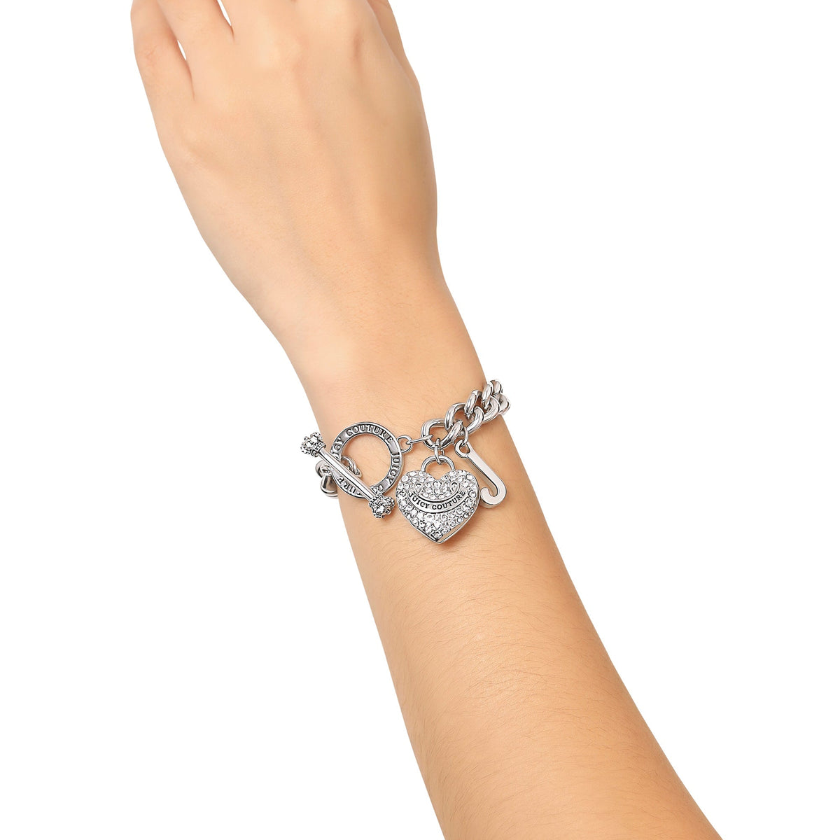 Glam Crystal Heart Charm Toggle Bracelet
