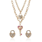 Glam Key Charm Layered Necklace and Lock Earring Set