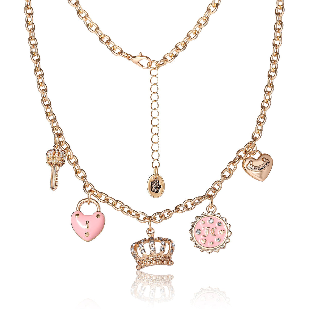 Glam Charm Necklace with Pink Enamel Accents and Crystal Details