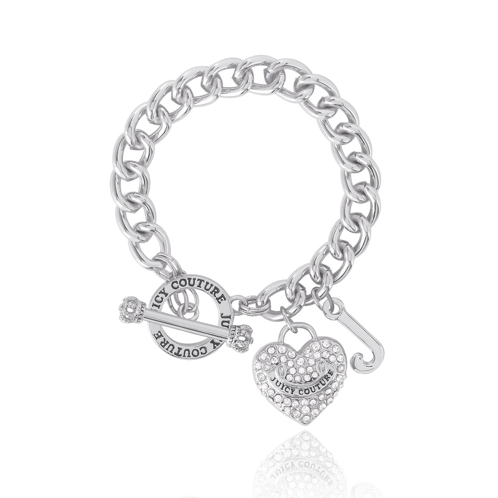 Glam Crystal Heart Charm Toggle Bracelet
