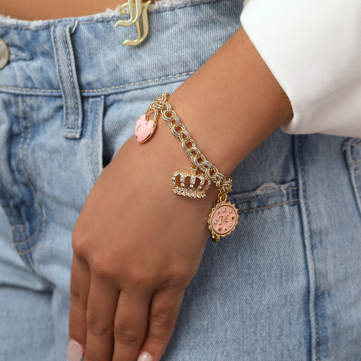Glam Pink Charm Bracelet with Pave Accents