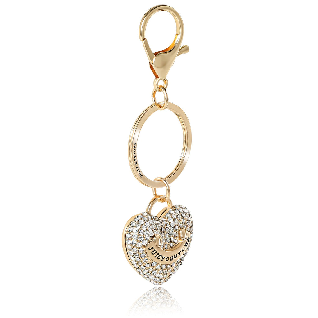 Glam Gold-Tone Pave Heart Keychain Bag Charm & Earrings Set