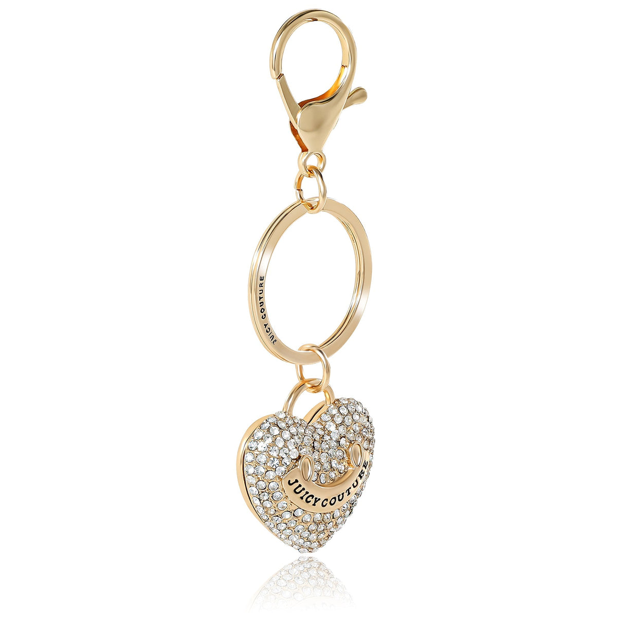 Glam Gold-Tone Pave Heart Keychain Bag Charm & Earrings Set