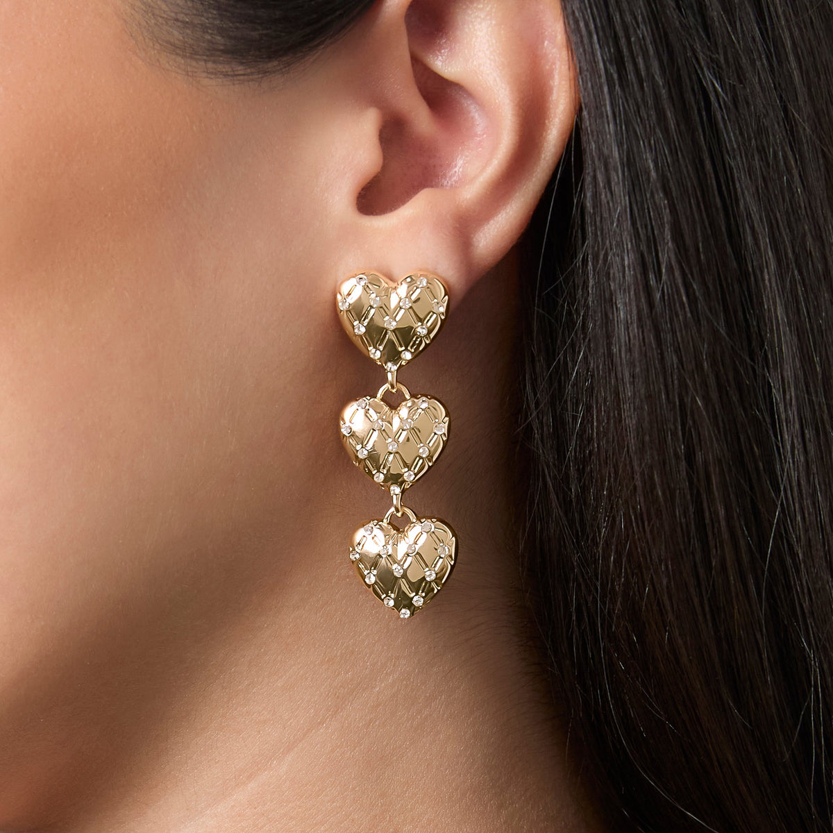 Glam Triple Heart Drop Earrings
