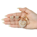 Glam Gold-Tone Pave Heart Keychain Bag Charm & Earrings Set