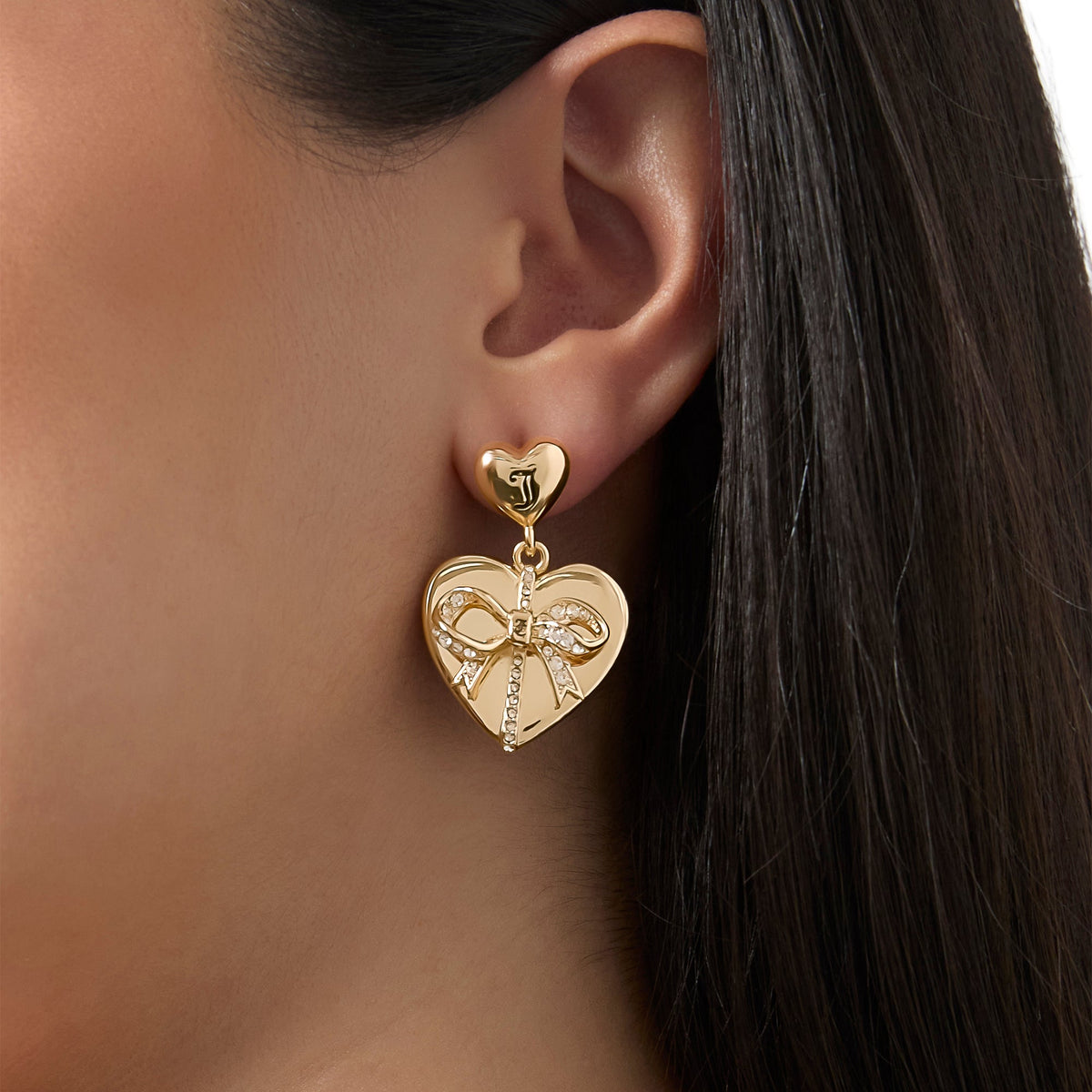 Glam Quilted DoubleHeart Drop Earrings