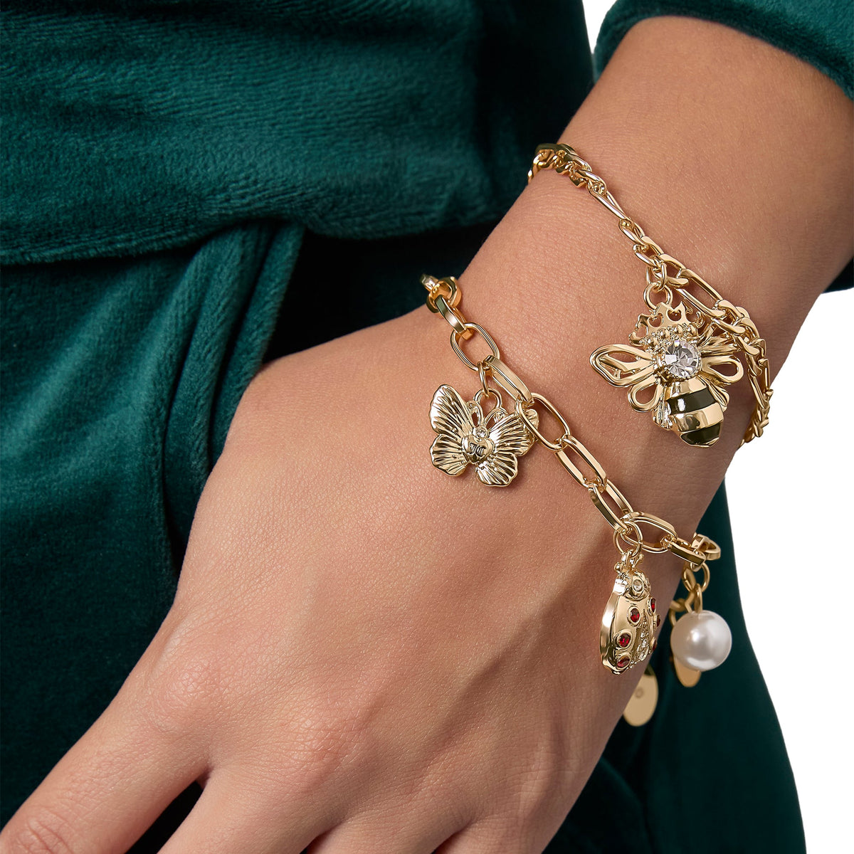 Glam Gold-Tone Charm Bracelet Duo