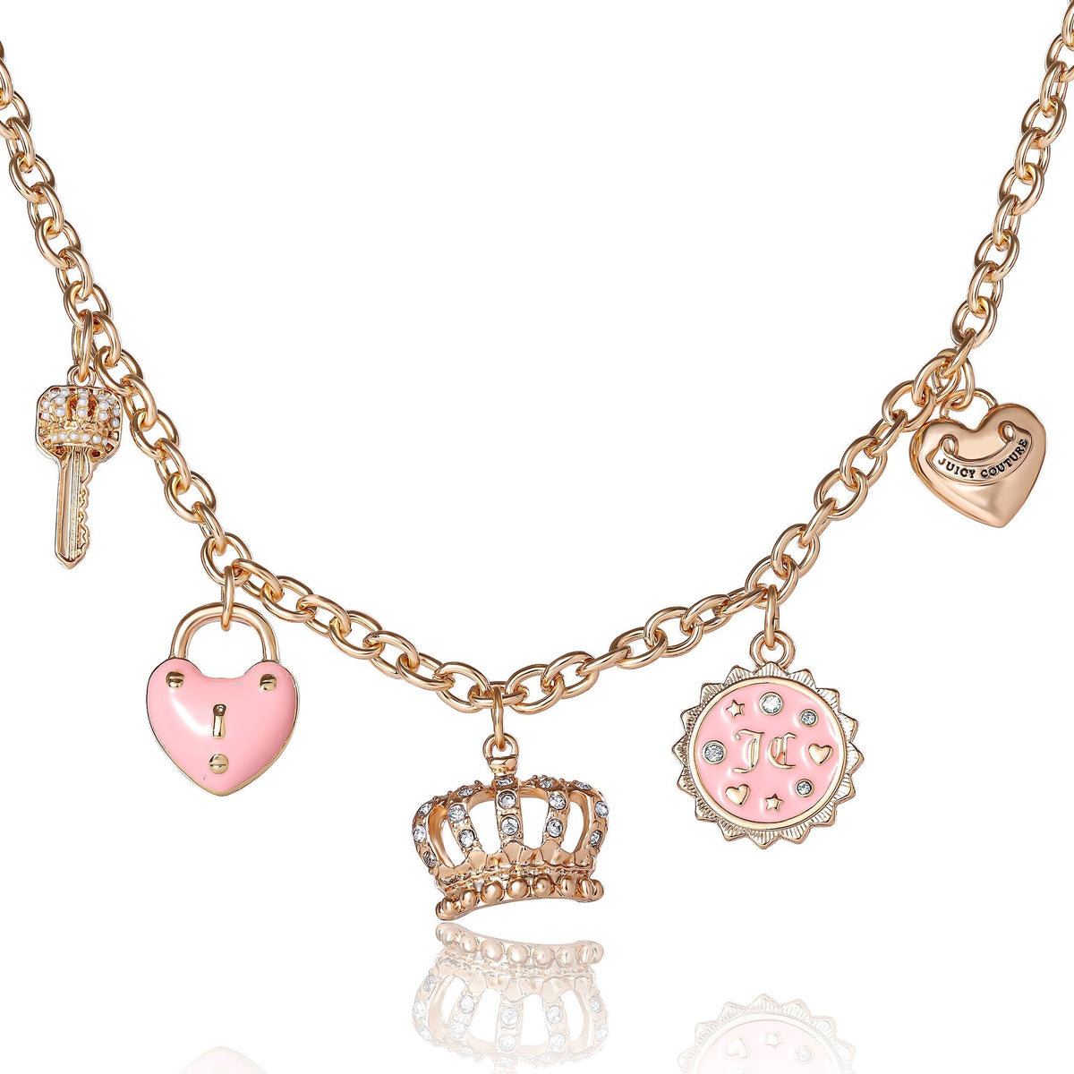 Glam Charm Necklace with Pink Enamel Accents and Crystal Details