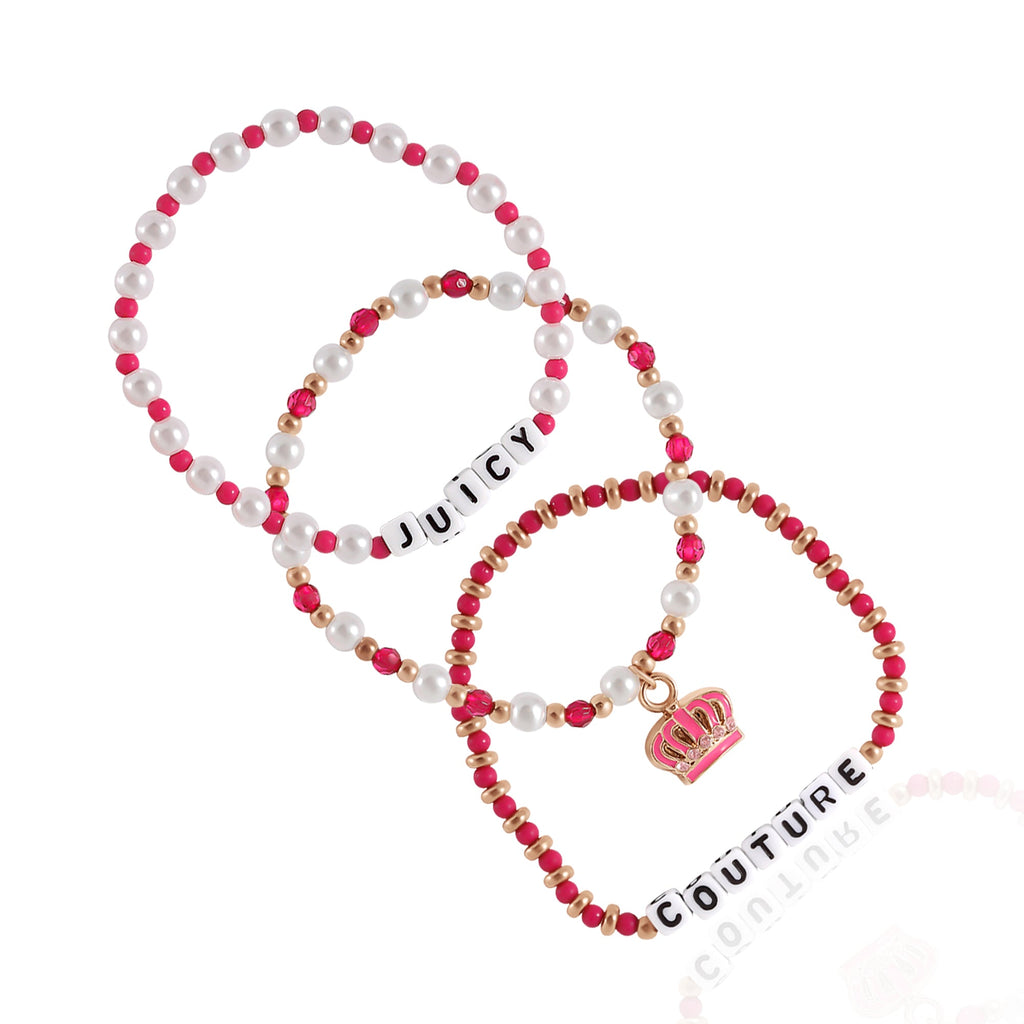 Glam Kids Crown Charm 3 Piece Stretch Beaded Bracelet Set