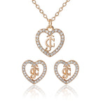 Glam Gold-Tone Pavé Heart Necklace & Stud Earrings Set